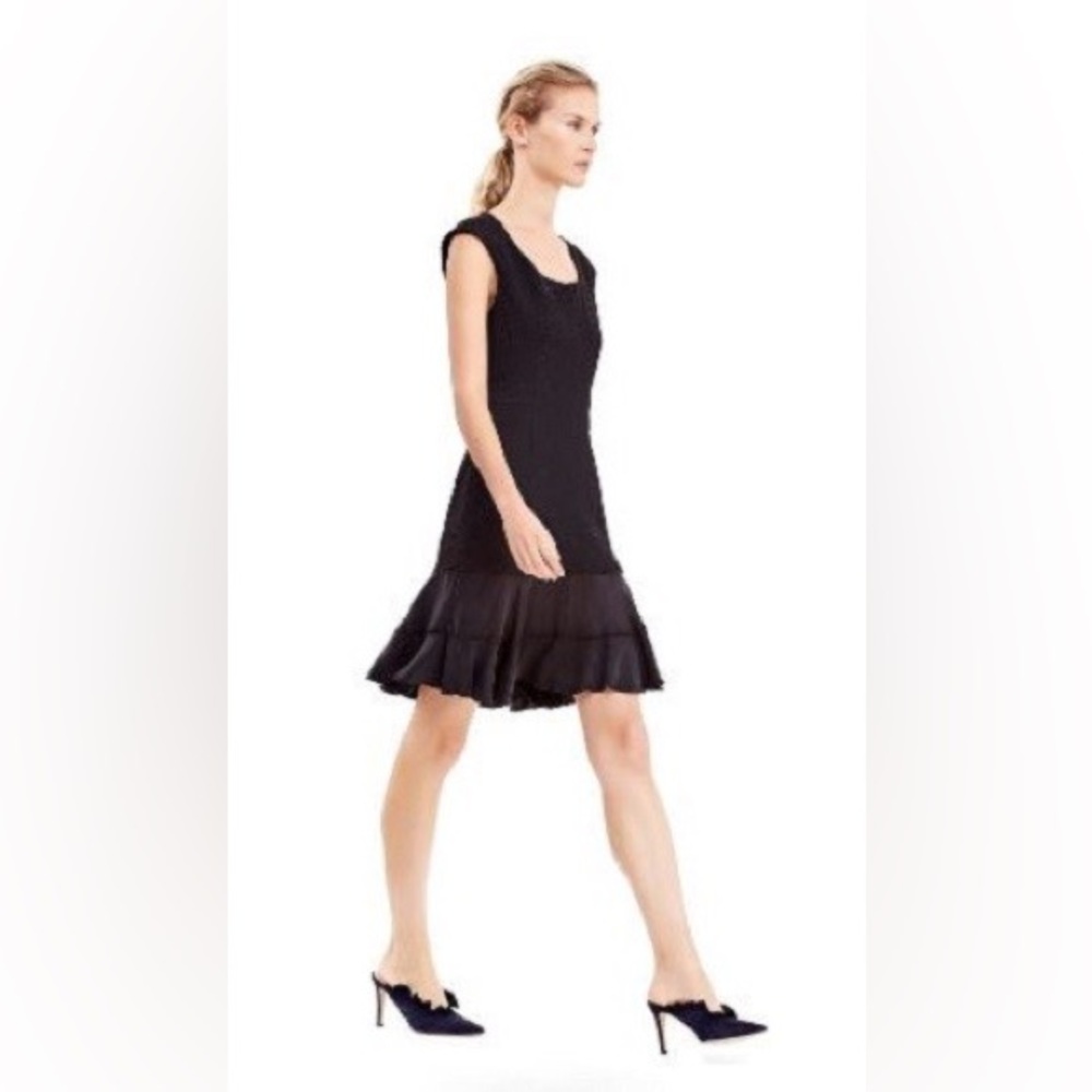 Rebecca Taylor Terri Satin Flounce Hem Dress Black Size 8